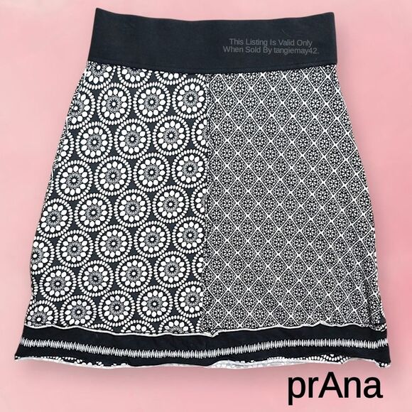 Prana Cotton Blend Black White A Line Knee Length Patchwork Skirt Womens Small - Picture 1 of 10